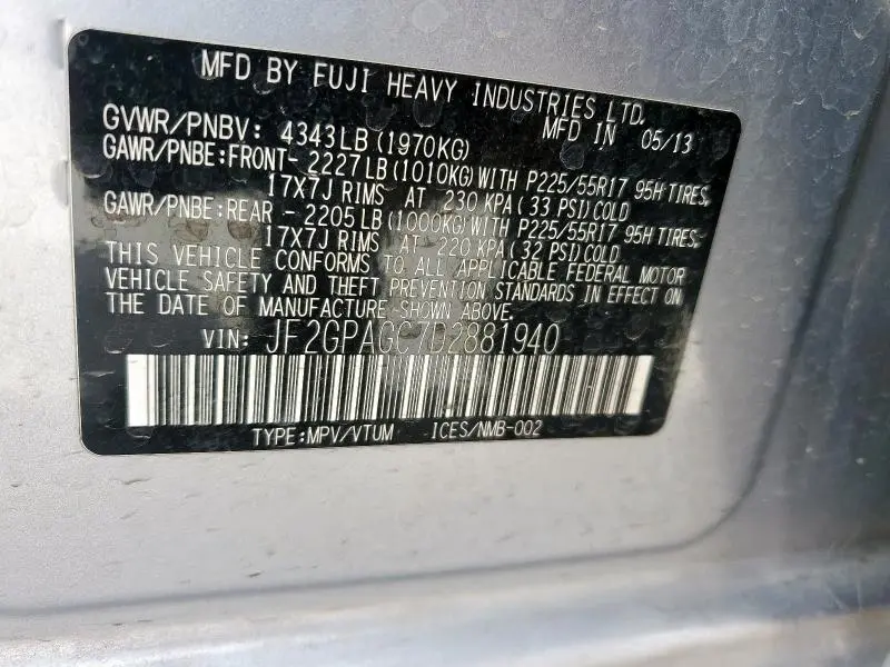 2013 SUBARU XV CROSSTREK 2.0 LIMITED  