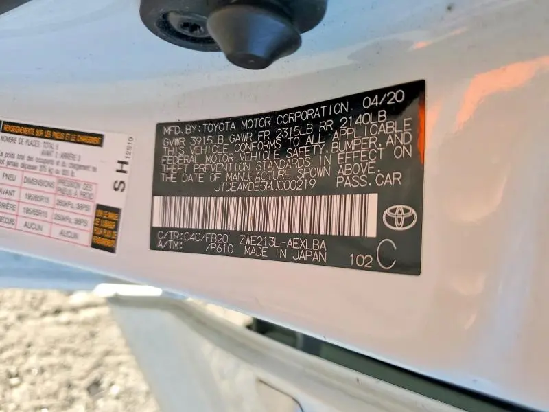 2021 TOYOTA COROLLA LE  