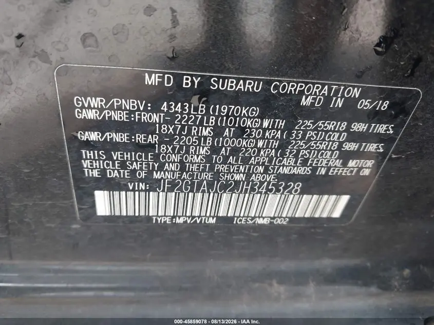 2018 SUBARU CROSSTREK 2.0I LIMITED
