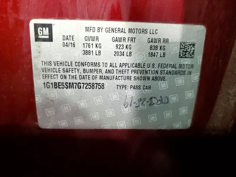 2016 CHEVROLET CRUZE LT  