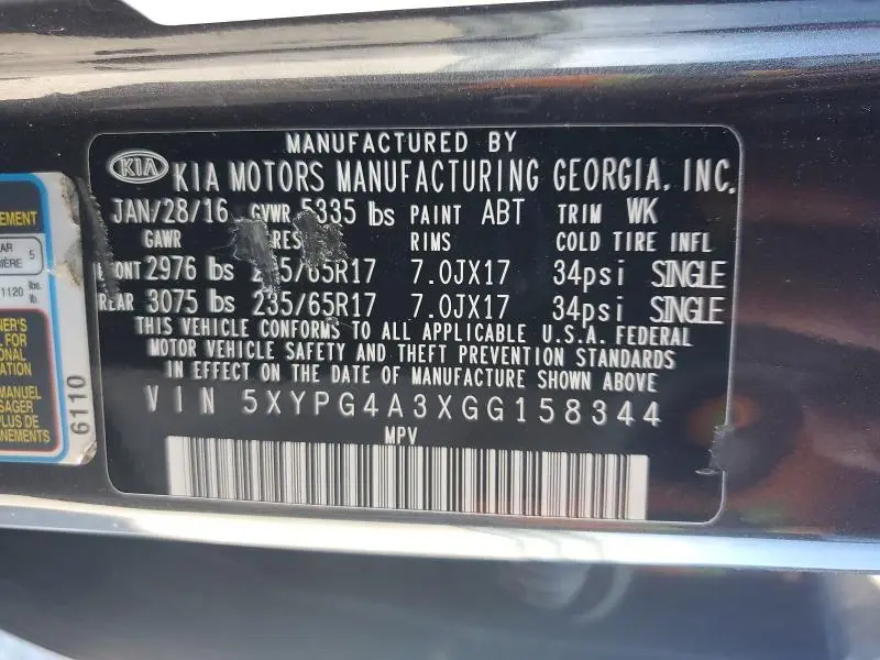 2016 KIA SORENTO LX  