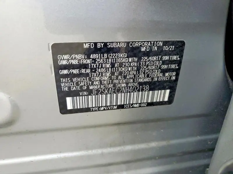 2022 SUBARU FORESTER PREMIUM  