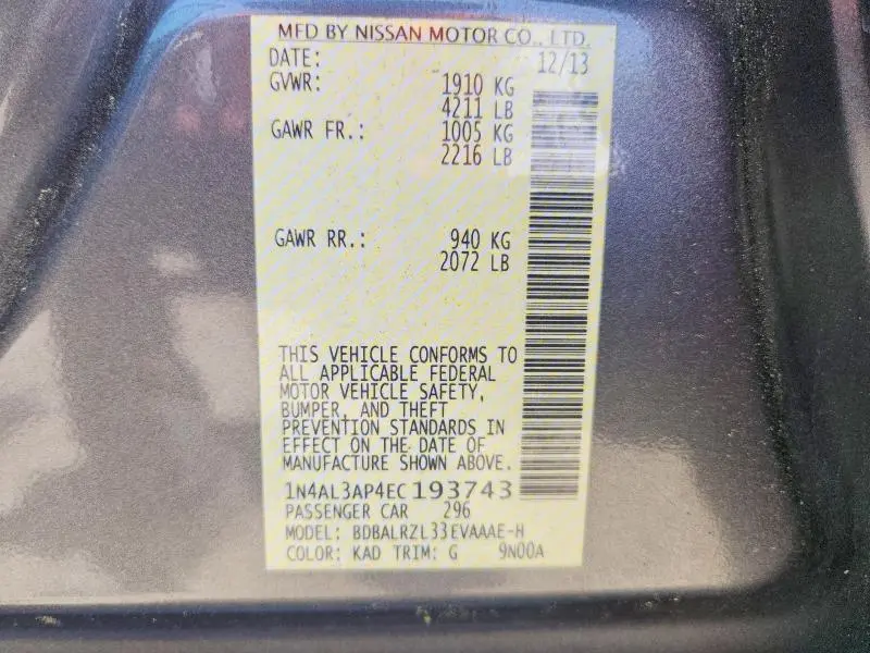 2014 NISSAN ALTIMA 2.5 S  