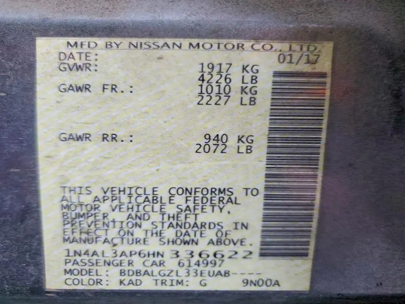 2017 NISSAN ALTIMA 2.5  