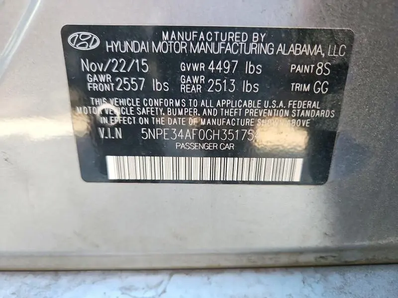 2016 HYUNDAI SONATA LIMITED  