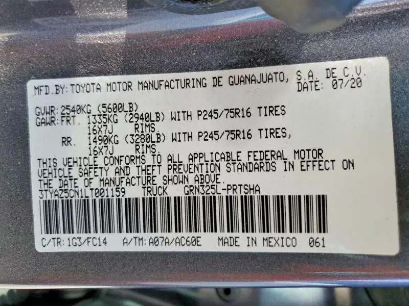 2020 TOYOTA TACOMA SR5 V6  