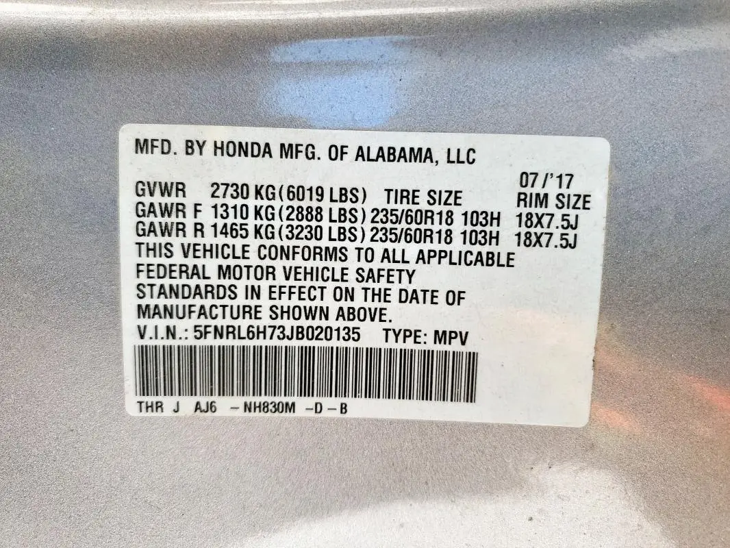 2018 HONDA ODYSSEY EXL  