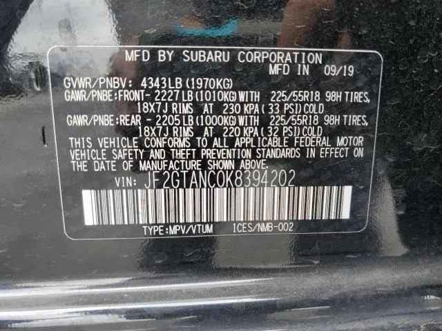 2019 SUBARU CROSSTREK LIMITED  