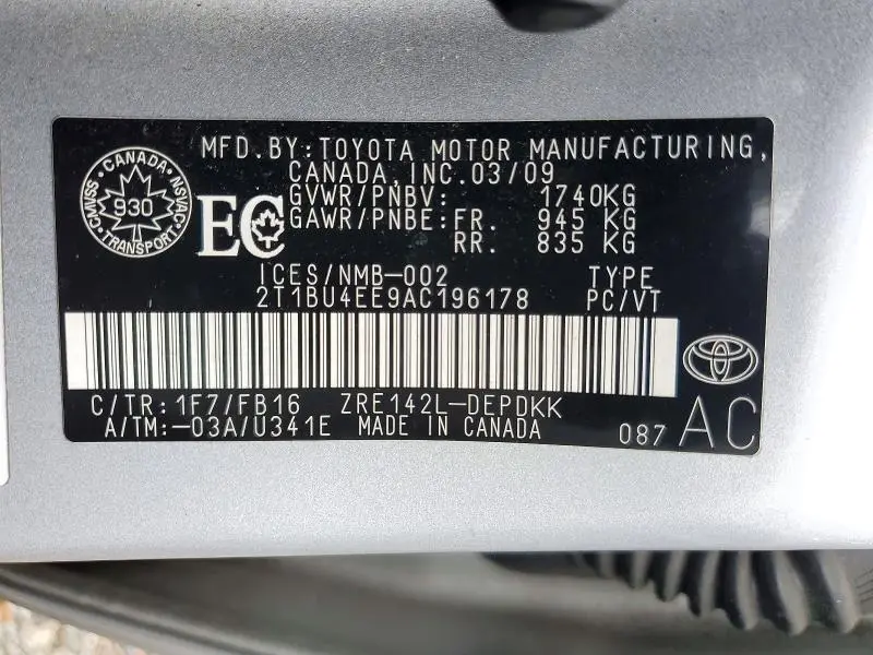 2010 TOYOTA COROLLA BASE  