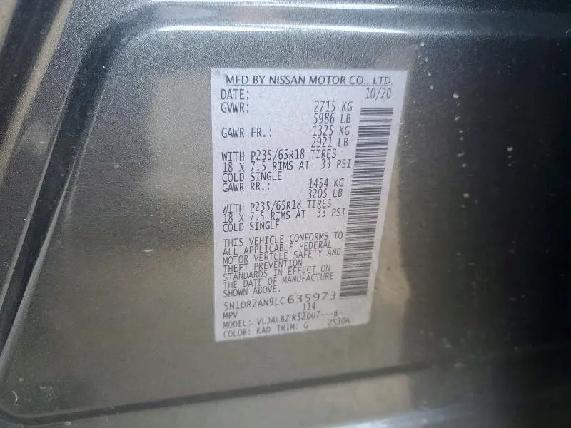 2020 NISSAN PATHFINDER S  