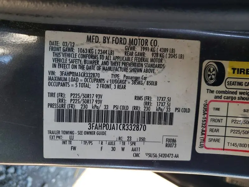 2012 FORD FUSION SEL  