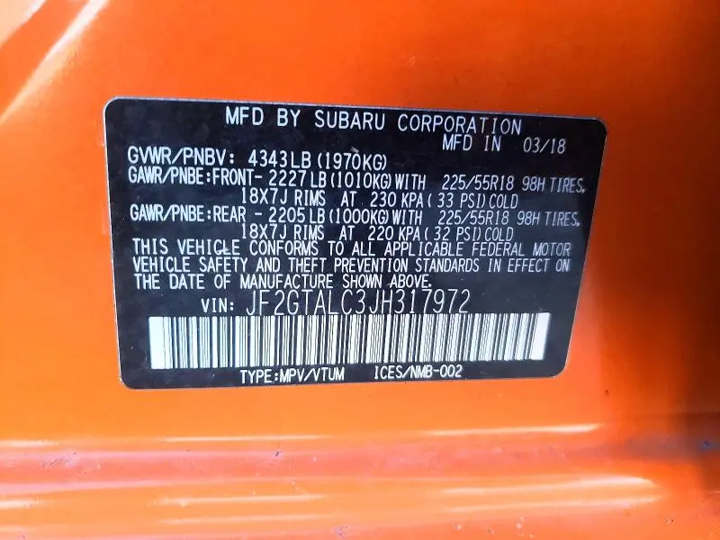 2018 SUBARU CROSSTREK LIMITED  