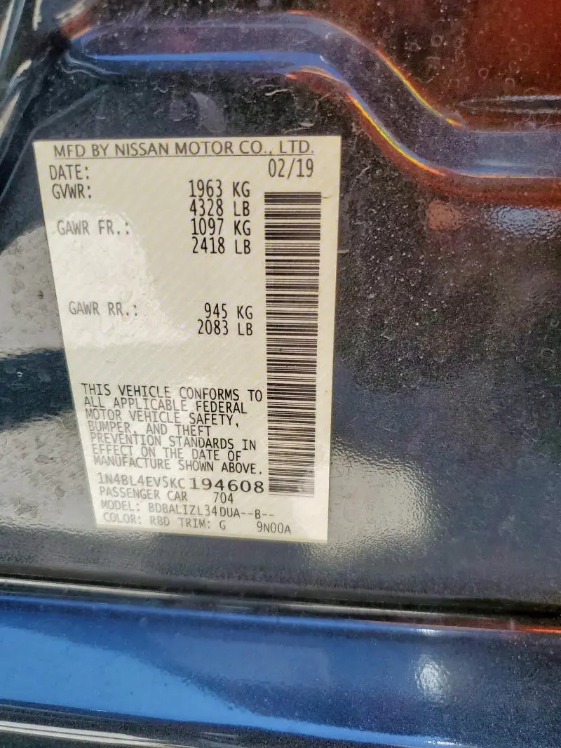 2019 NISSAN ALTIMA SL  