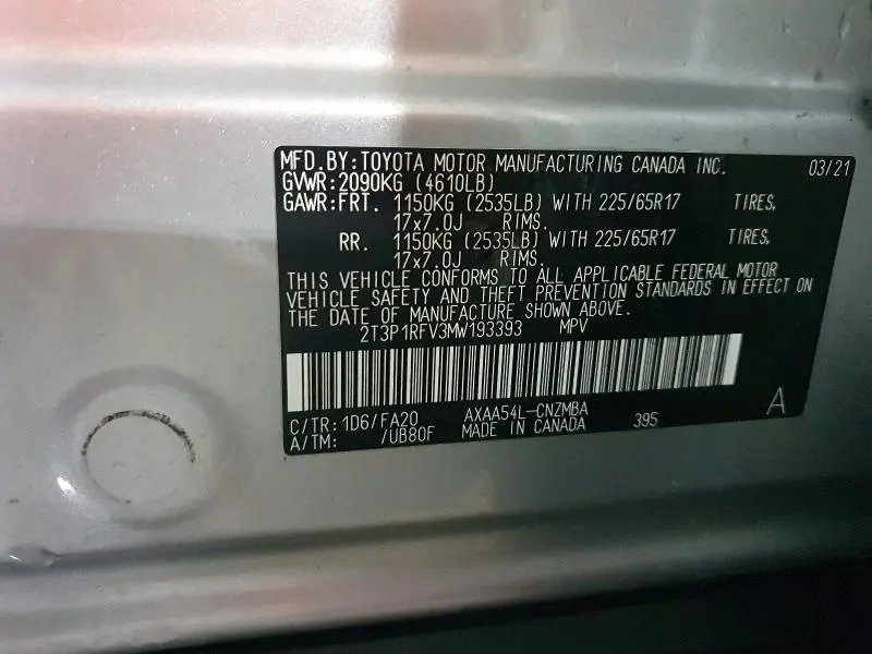 2021 TOYOTA RAV4 XLE  