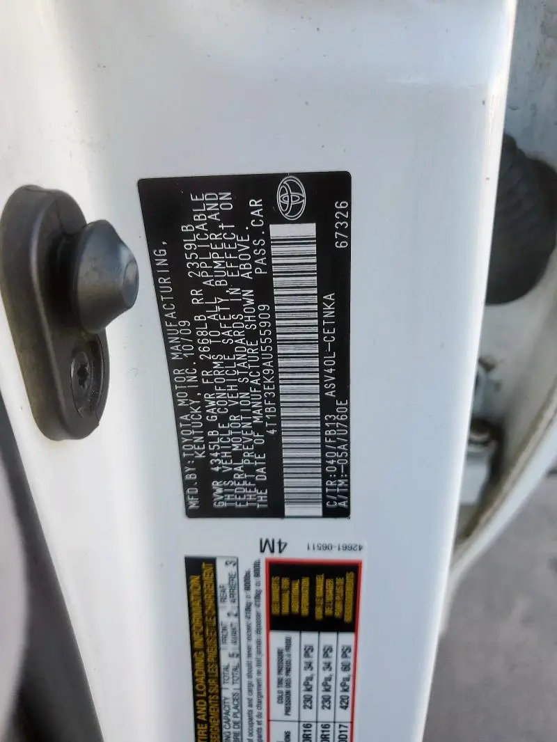 2010 TOYOTA CAMRY BASE  