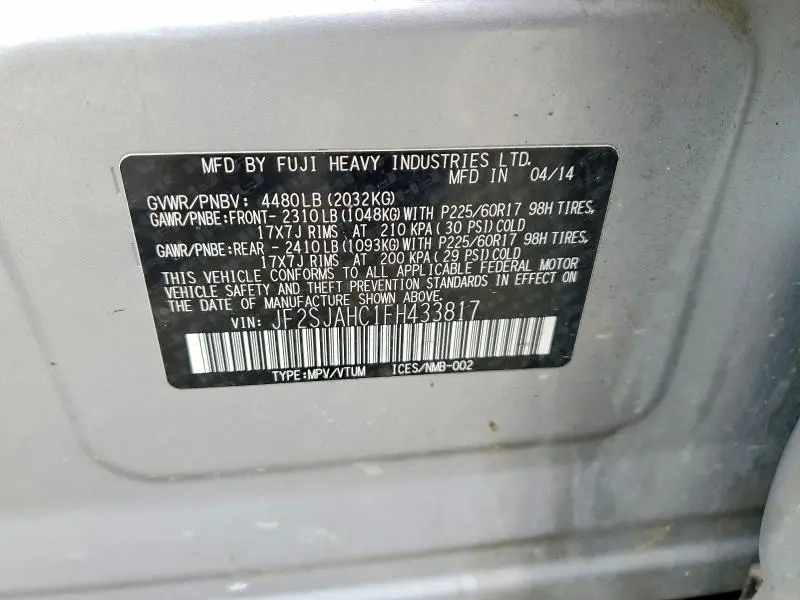 2015 SUBARU FORESTER 2.5I LIMITED  