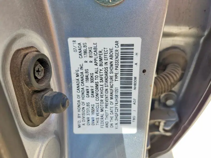 2018 HONDA CIVIC EX  