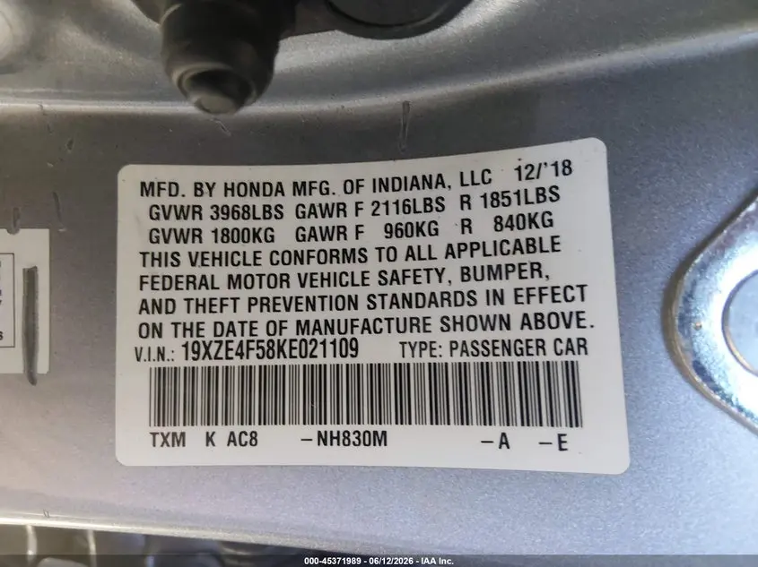 2019 HONDA INSIGHT EX