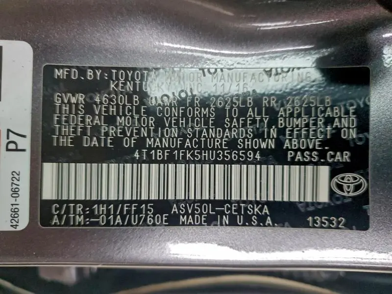 2017 TOYOTA CAMRY LE  