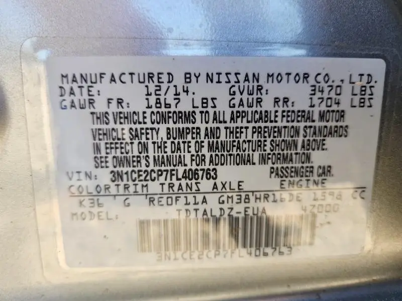 2015 NISSAN VERSA NOTE SV  
