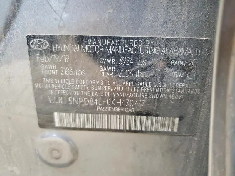 2019 HYUNDAI ELANTRA SEL  