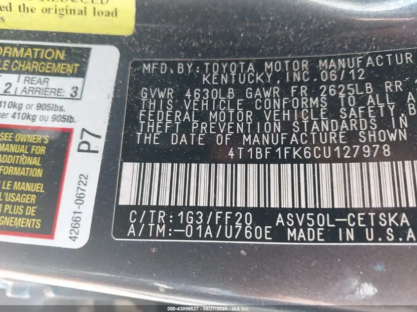 2012 TOYOTA CAMRY SE