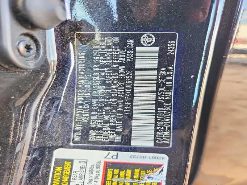 2012 TOYOTA CAMRY XLE  