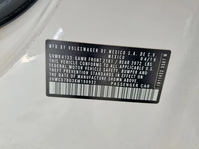 2019 VOLKSWAGEN JETTA S  