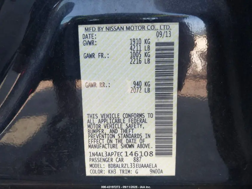 2014 NISSAN ALTIMA 2.5 S