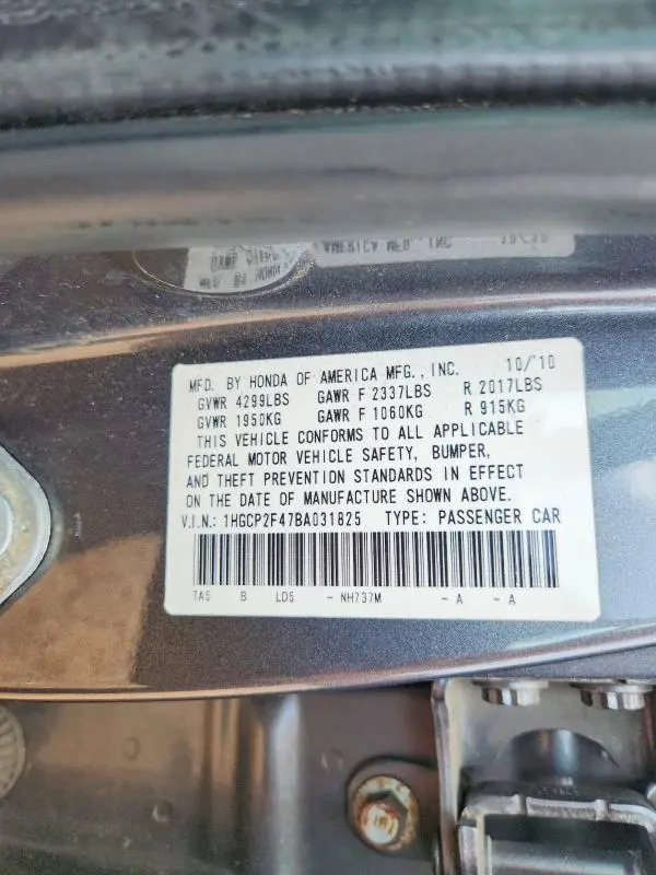 2011 HONDA ACCORD LXP  