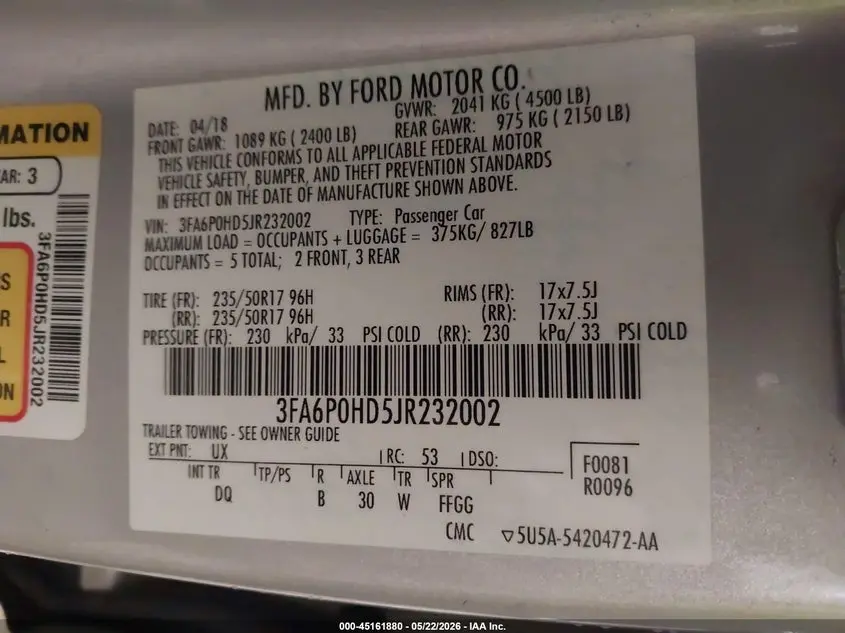 2018 FORD FUSION SE