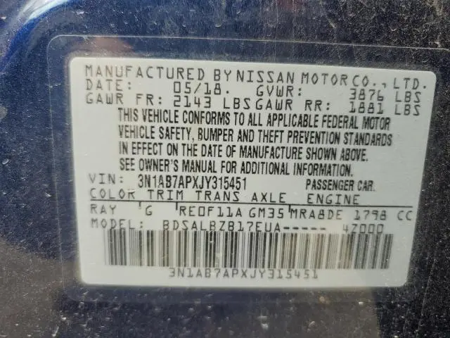 2018 NISSAN SENTRA S  