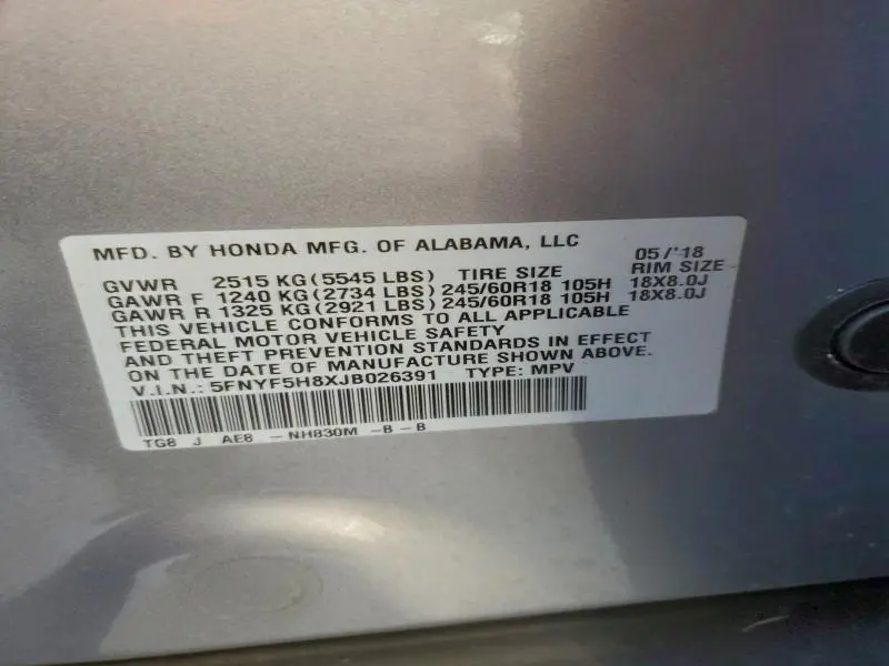 2018 HONDA PILOT EXL  