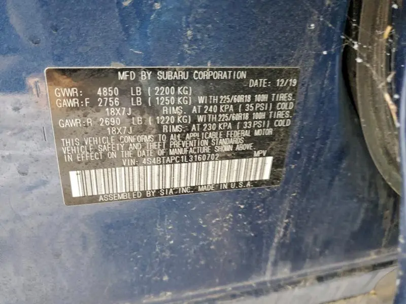 2020 SUBARU OUTBACK TOURING  