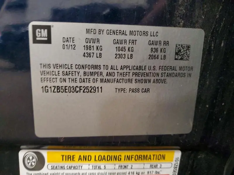 2012 CHEVROLET MALIBU LS  