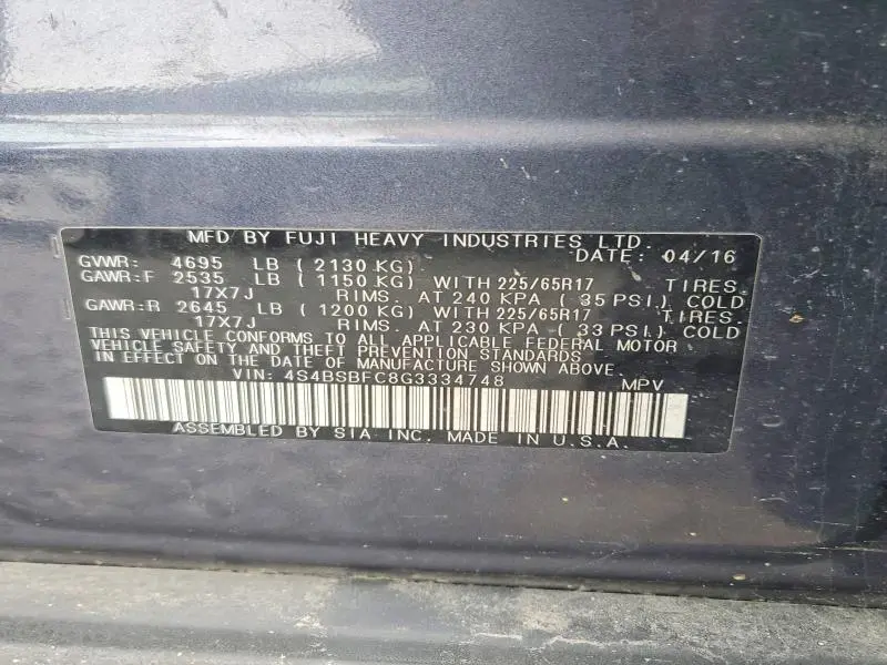 2016 SUBARU OUTBACK 2.5I PREMIUM  