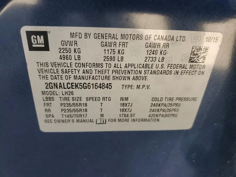 2016 CHEVROLET EQUINOX LT  