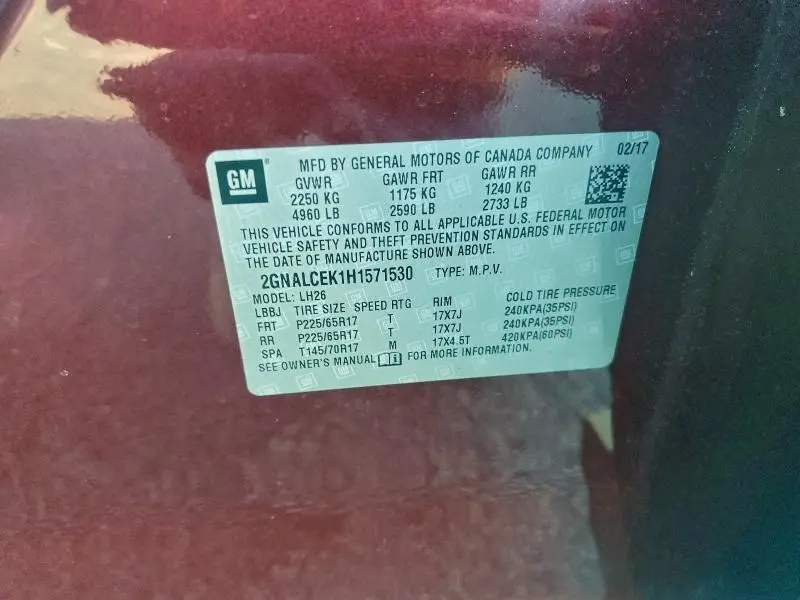 2017 CHEVROLET EQUINOX LT  