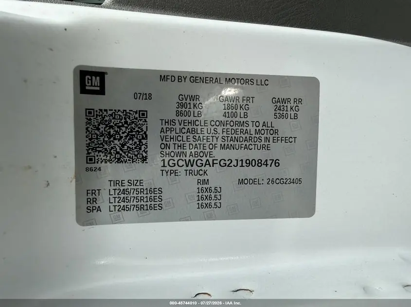 2018 CHEVROLET EXPRESS 2500 WORK VAN