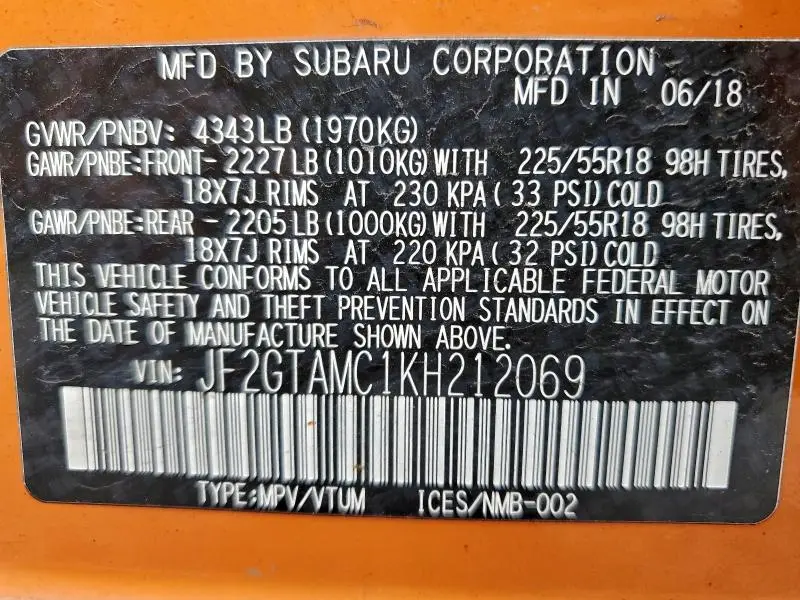 2019 SUBARU CROSSTREK LIMITED  