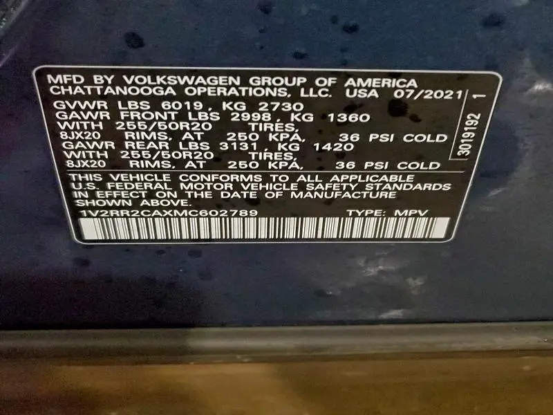 2021 VOLKSWAGEN ATLAS SE  