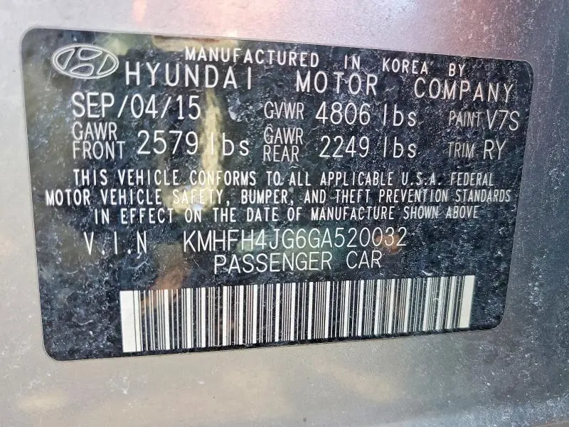 2016 HYUNDAI AZERA LIMITED  