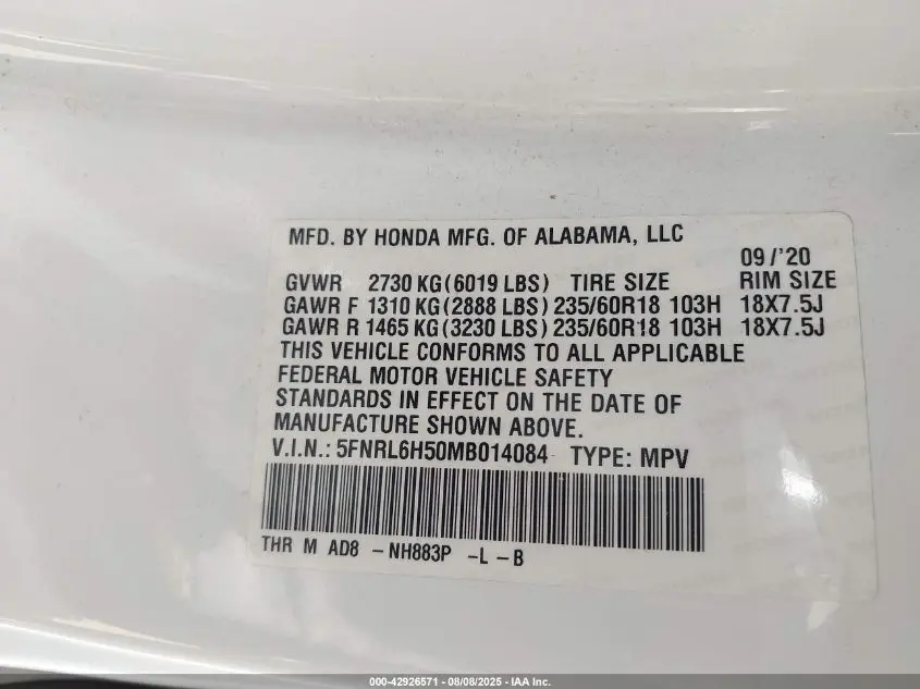 2021 HONDA ODYSSEY EX