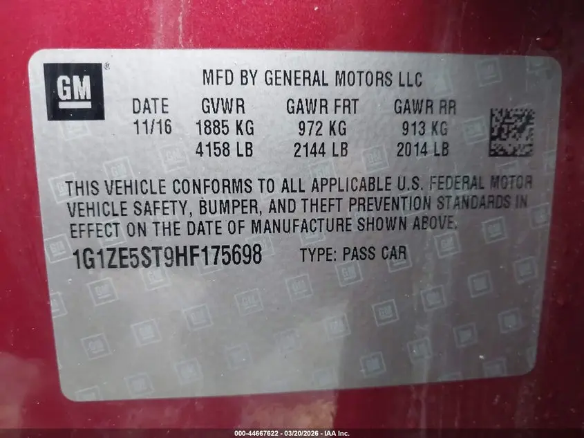 2017 CHEVROLET MALIBU 1LT