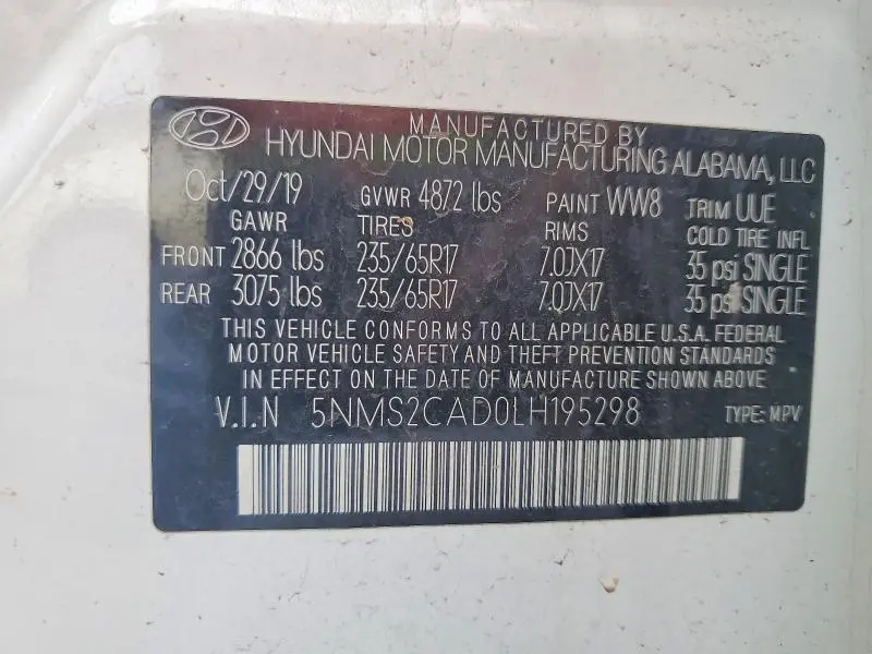 2020 HYUNDAI SANTA FE SE  