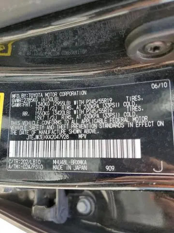 2010 TOYOTA HIGHLANDER HYBRID LIMITED  