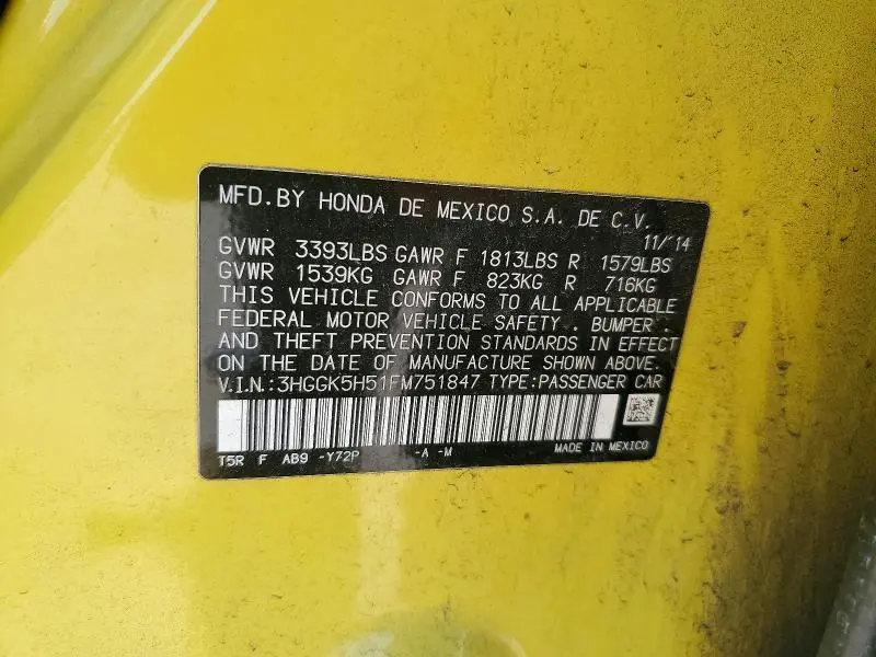 2015 HONDA FIT LX  