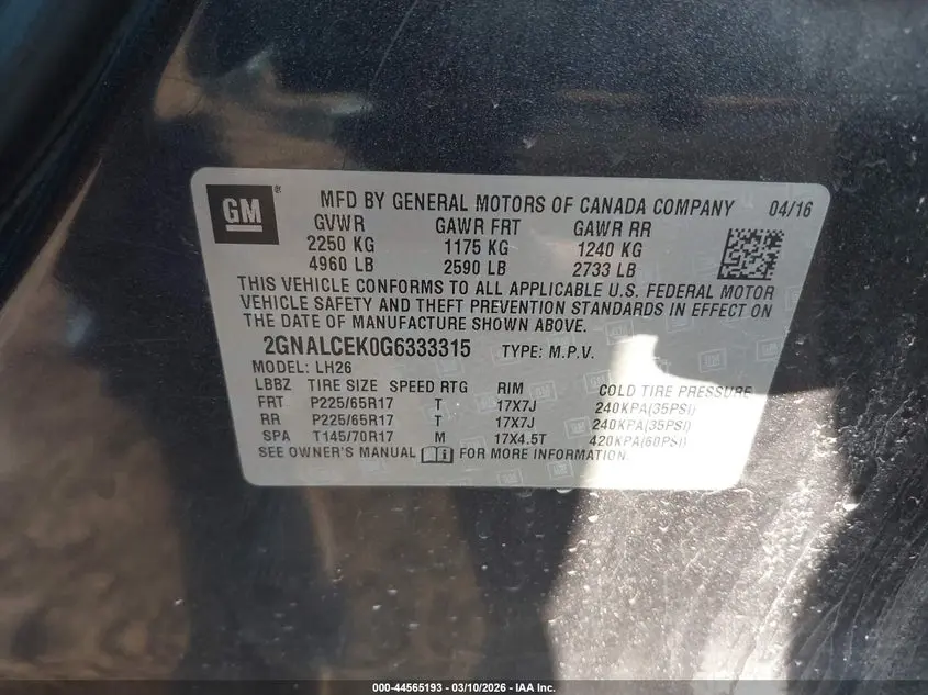 2016 CHEVROLET EQUINOX LT