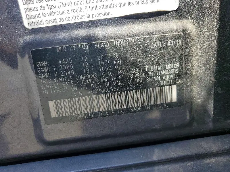 2010 SUBARU LEGACY 2.5I PREMIUM  