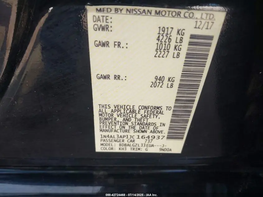 2018 NISSAN ALTIMA 2.5 S